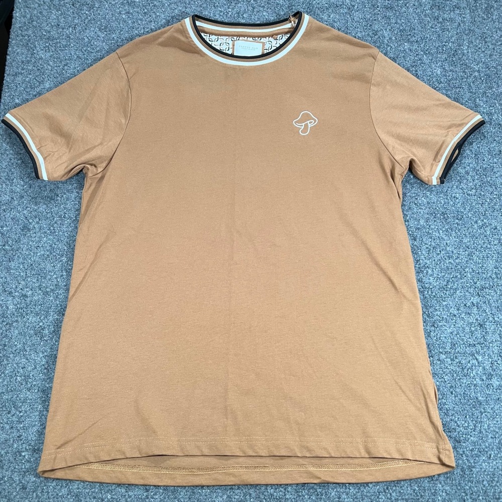 Cactus Man Ricky Singh Mushroom Embroidered T-Shirt Mens Large Tan Brown Tee